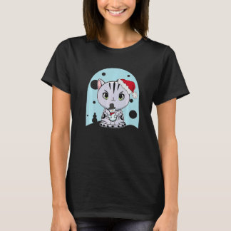 Süße American Shorthair Katze Weihnachts-Schneeman T-Shirt