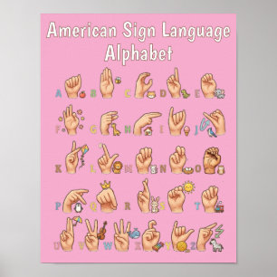 Süße Amerikanische Gebärdensprache Alphabet-Tabell Poster