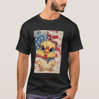 Süße Amerikanische Henne Und Amerikanische Flagge  T-Shirt