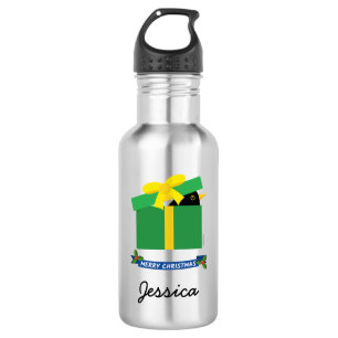 Süße Amsel schaut aus der Geschenkschachtel - Benu Edelstahlflasche