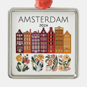 Süße Amsterdamer Blumenkanal-Häuser Ornament Aus Metall