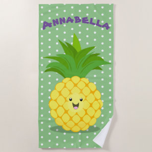 Süße Ananas-Tropenfrucht-Cartoon-Illustration Strandtuch