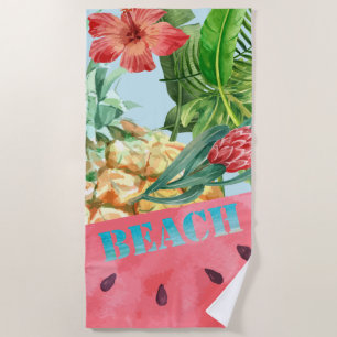 Süße Ananas Wassermelone Hibiskus Palmwedel Strandtuch