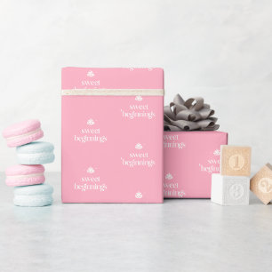 Süße Anfänge   Rosa und Weiße Mädchen-Baby-Party Geschenkpapier