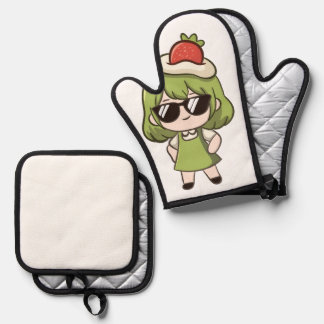 Süße Anime-Chibi-Grünlocken-Reise-Tasse Ofenhandschuh & Topflappen-Set