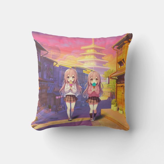 Süße Anime-Eiscreme-Mädchen Kissen (Vorderseite)