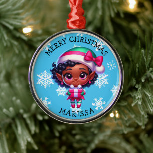 Süße Anime-Elfe der Farbe personalisiertes Weihnac Ornament Aus Metall