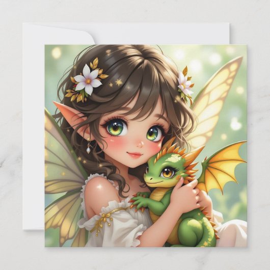 Süße Anime-Fee und Chibi-Drache (Vorderseite)