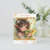 Süße Anime-Fee und Chibi-Drache | Hallo! Postkarte (Stehend Vorderseite)