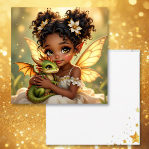 Süße Anime-Fee und Chibi-Drache Karte