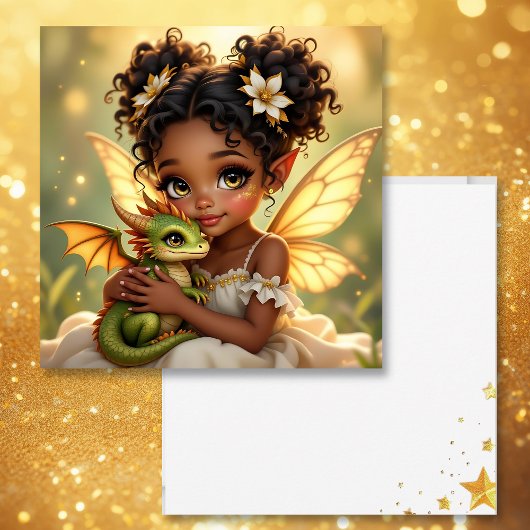 Süße Anime-Fee und Chibi-Drache Karte