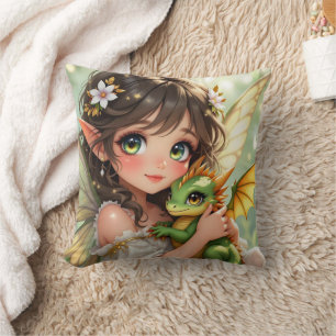 Süße Anime-Fee und Chibi-Drache Kissen