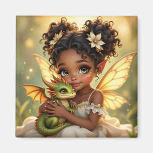 Süße Anime-Fee und Chibi-Drache Magnet