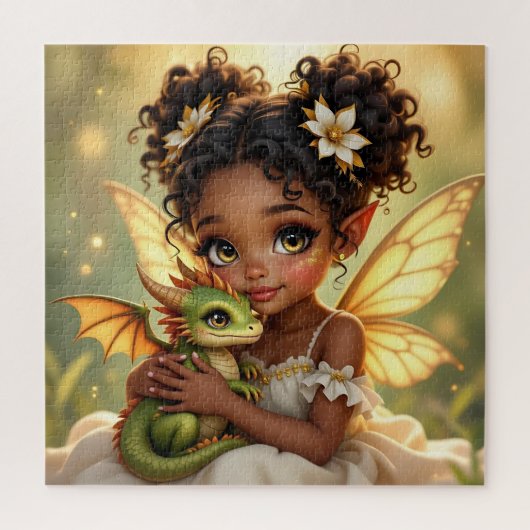 Süße Anime-Fee und Chibi-Drache Puzzle (Vertikal)