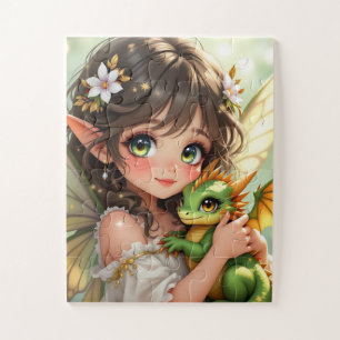 Süße Anime-Fee und Chibi-Drache  Puzzle