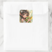 Süße Anime-Fee und Chibi-Drache  Quadratischer Aufkleber (Tasche)