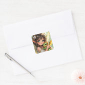 Süße Anime-Fee und Chibi-Drache  Quadratischer Aufkleber (Umschlag)