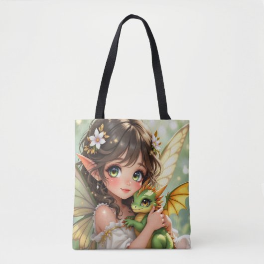 Süße Anime-Fee und Chibi-Drache Tasche (Vorderseite)