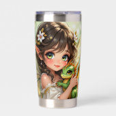 Süße Anime-Fee und Chibi-Drache Thermobecher (Vorderseite)