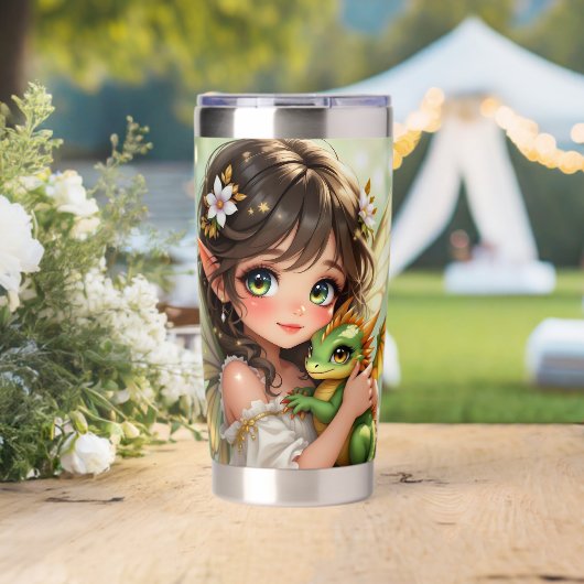 Süße Anime-Fee und Chibi-Drache Thermobecher (Hochzeit (gedreht))