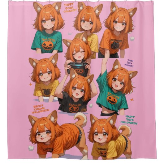 Süße Anime-Fuchs-Mädchen Duschvorhang (Vorderseite)