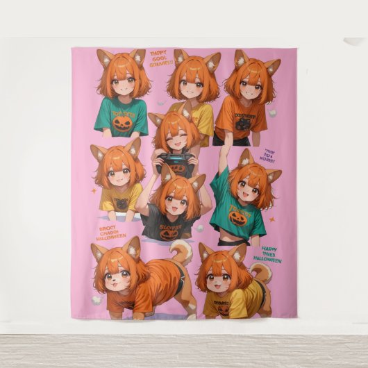 Süße Anime-Fuchs-Mädchen Wandteppich (Vorderseite)