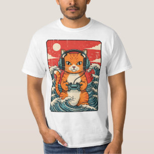 Süße Anime-Gamer-Katze Japanisches Retro-Gaming T-Shirt