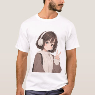 Süße Anime-Gamerin-Kopfhörer-Illustration T-Shirt
