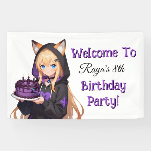 Süße Anime-Geburtstagsfeier für Mädchen Banner (Horizontal)