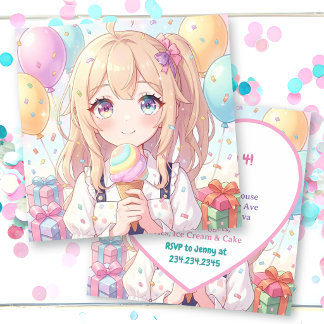Süße Anime-Geburtstagsfeier mit Eiscreme-Thema Einladung
