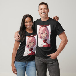 Süße Anime-Girl-Illustration mit rosa Haaren T-Shirt
