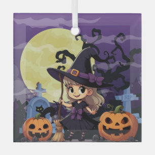 Süße Anime-Halloween-Hexe Ornament Aus Glas