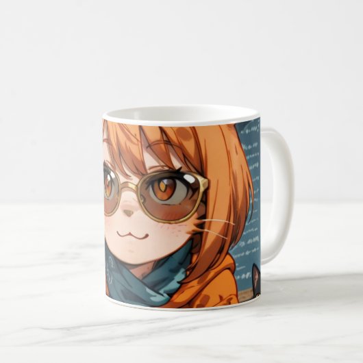 Süße Anime-Katzengirl Kaffeetasse (VorderseiteRechts)
