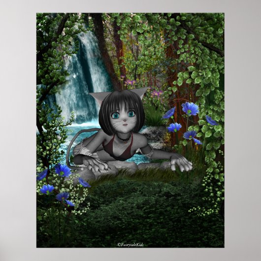 Süsse Anime Kitten Wasserfälle 1 Poster (Vorne)