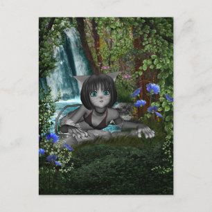 Süsse Anime Kitten Wasserfälle 1 Postkarte