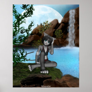 Süsse Anime Kitten Wasserfälle Moon 3 Poster