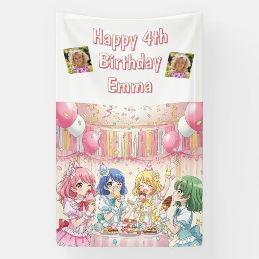 Süße Anime-Mädchen-Eiscreme-Geburtstagsfeier Banner (Vertikal)