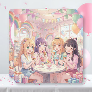 Süße Anime-Mädchen-Eiscreme-Geburtstagsfeier Einladung