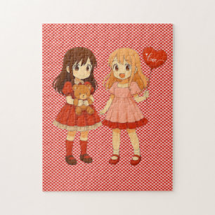 Süße Anime Mädchen Valentinstag Puzzle