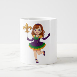Süße Anime-Mardi-Gras-Frau Jumbo-Tasse