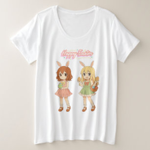 Süße Anime-Osterhasen-Mädchen Große Größe T-Shirt