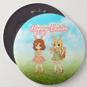 Süße Anime-Osterhasenmädchen Button (Vorne & Hinten)