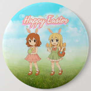 Süße Anime-Osterhasenmädchen Button