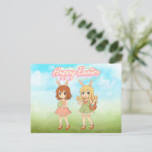 Süße Anime-Osterhasenmädchen Postkarte (Stehend Vorderseite)