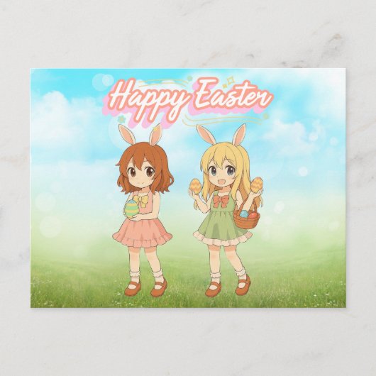Süße Anime-Osterhasenmädchen Postkarte (Vorderseite)