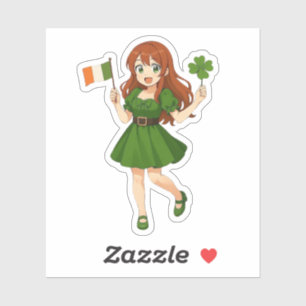 Süße Anime-Rothaarige am St. Patrick's Day Aufkleber