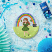 Süße Anime-Rothaarige am St. Patrick's Day Pappteller (Party)
