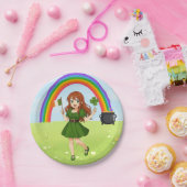 Süße Anime-Rothaarige am St. Patrick's Day Pappteller (Party)