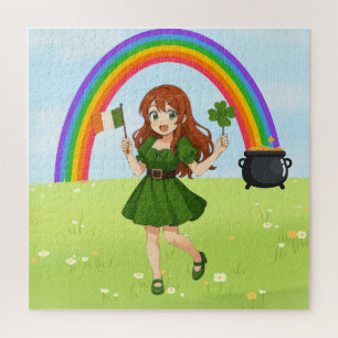 Süße Anime-Rothaarige am St. Patrick's Day Puzzle