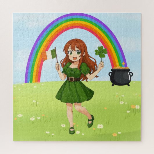 Süße Anime-Rothaarige am St. Patrick's Day Puzzle (Vertikal)